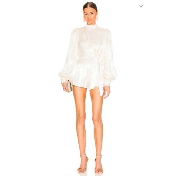 MAJORELLE Dresses & Skirts - NWT Majorelle Camryn Romper S Floral Satin Jacquard Ivory